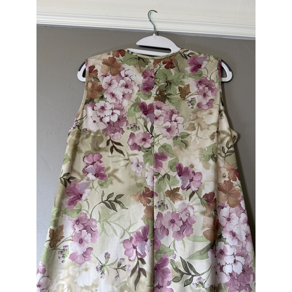 Vintage Floral Sleeveless Midi Shift Dress Purple Pink Sage Green Round Neck - Picture 6 of 6